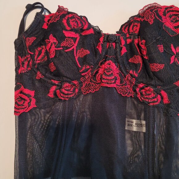 Women Roselle Lace Up Medium Black W Red Flowers Bustier Corset Bustier - Picture 2 of 3